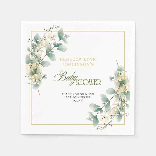 Servilleta De Papel Elegante Eucalyptus Sexo Neutral Baby Shower (Anverso)