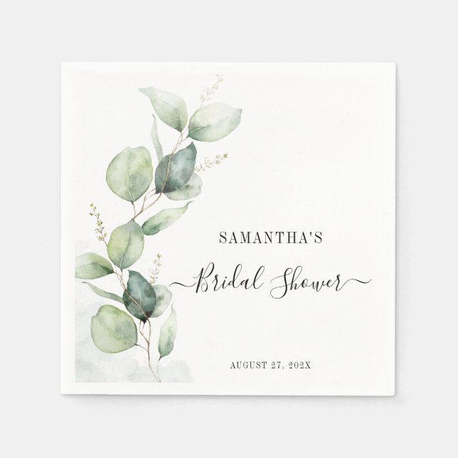 Servilleta De Papel Elegante Eucalyptus Watercolor Bridal Shower Paper (Anverso)