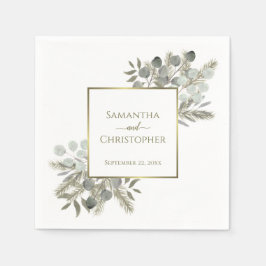 Servilleta De Papel Elegante Eucalyptus y Boda de Oro y Sabio Pino