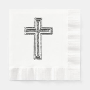 Servilleta De Papel Elegante evento religioso de la Cruz Gris Plata
