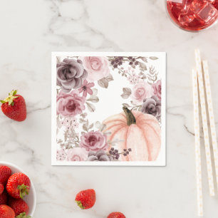 Servilleta De Papel Elegante Fall Floral Calabaza Neutral acuarela