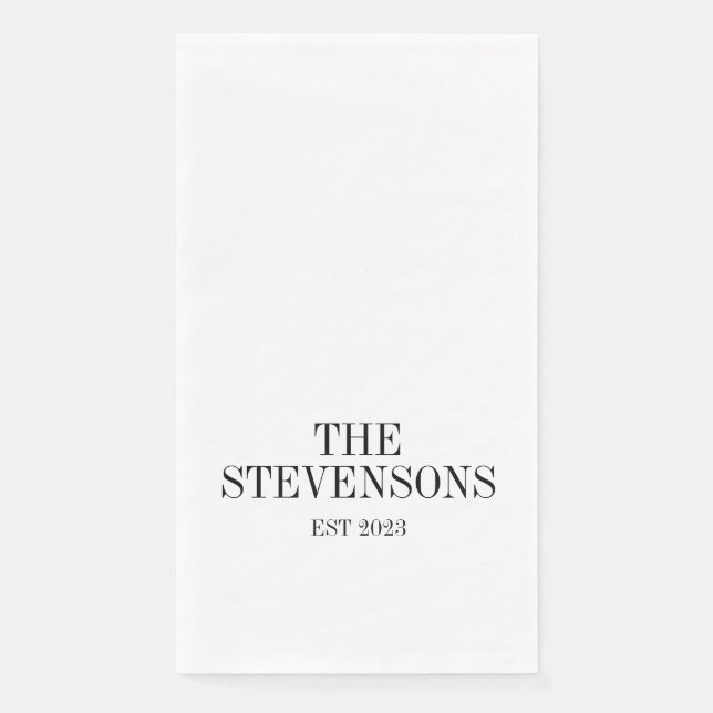 Servilleta De Papel Elegante Familia Clásica Apellido Est Date Blanco (Anverso)