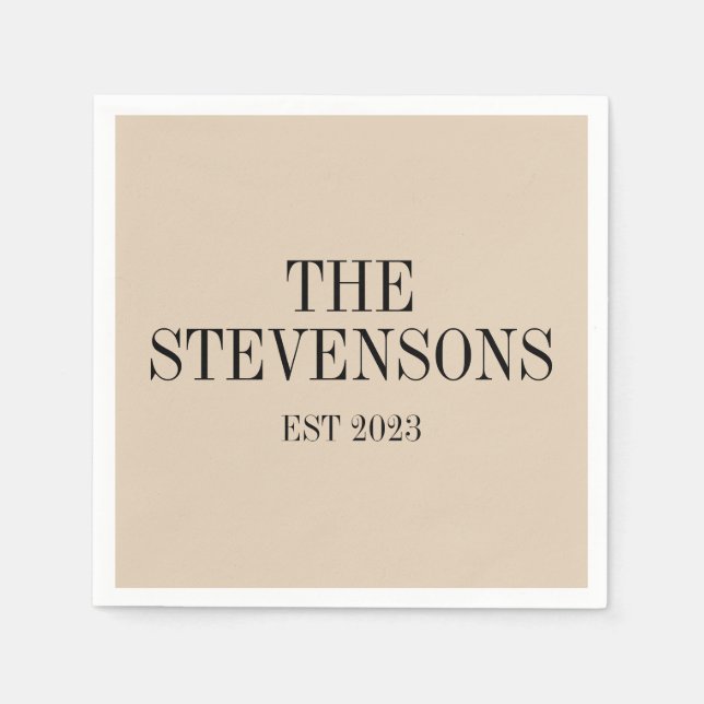 Servilleta De Papel Elegante Familia Clásica Apellido Fecha Est Beige (Anverso)