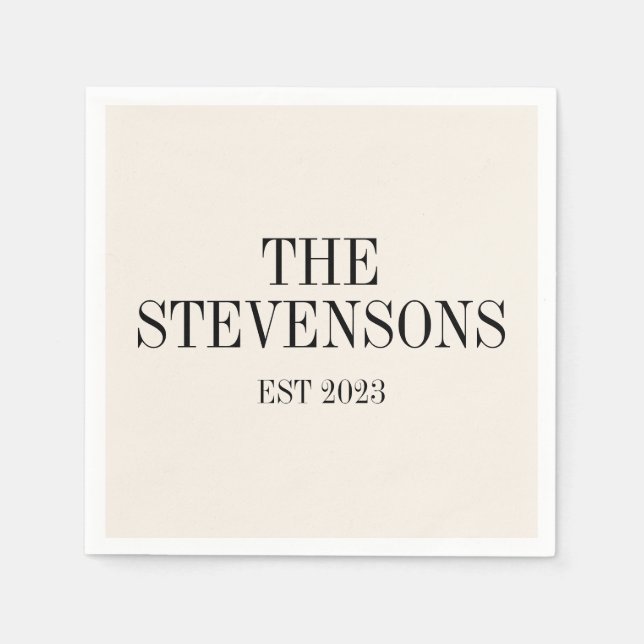 Servilleta De Papel Elegante Familia Clásica Apellido Fecha Est Marfil (Anverso)