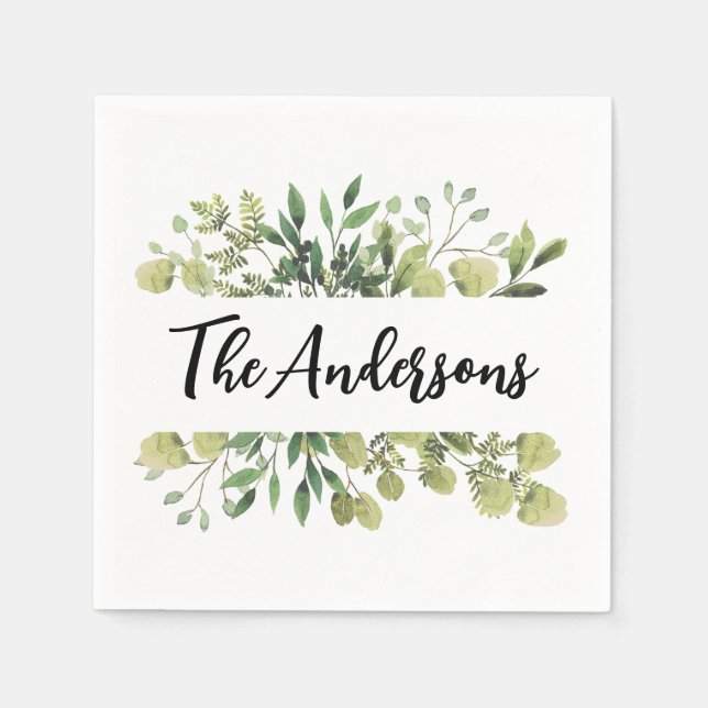 Servilleta De Papel Elegante familia nombre hojas de racimo botánico (Anverso)