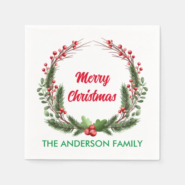 Servilleta De Papel Elegante familia Red Holly Berry (Anverso)