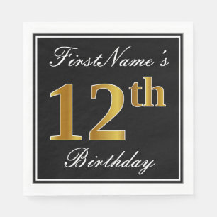 Servilleta De Papel Elegante, Faux Gold 12th Birthday + Nombre persona