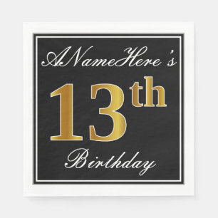 Servilleta De Papel Elegante, Faux Gold 13 cumpleaños + nombre person
