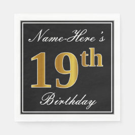 Servilleta De Papel Elegante, Faux Gold 19th Birthday + Nombre persona