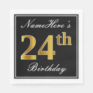 Servilleta De Papel Elegante, Faux Gold 24th Birthday + Nombre persona