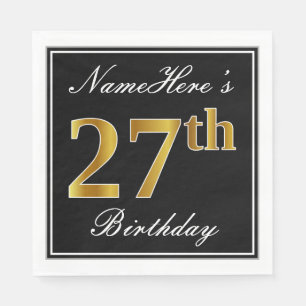 Servilleta De Papel Elegante, Faux Gold 27th Birthday + Nombre persona
