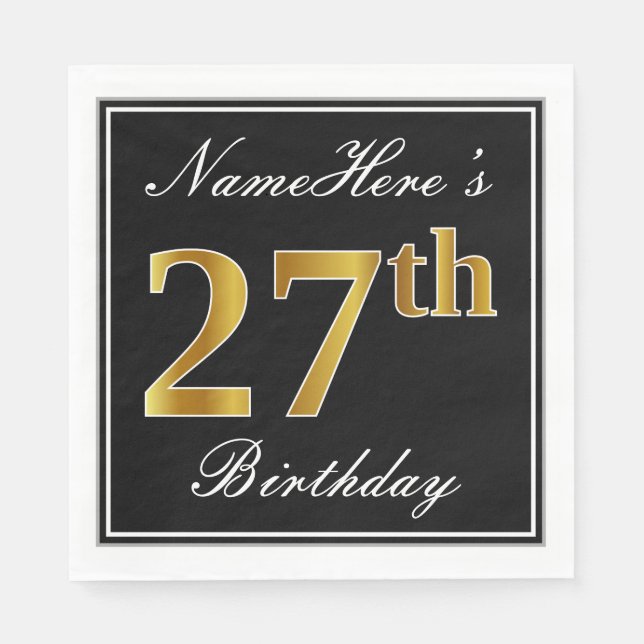Servilleta De Papel Elegante, Faux Gold 27th Birthday + Nombre persona (Anverso)