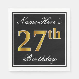 Servilleta De Papel Elegante, Faux Gold 27th Birthday + Nombre persona