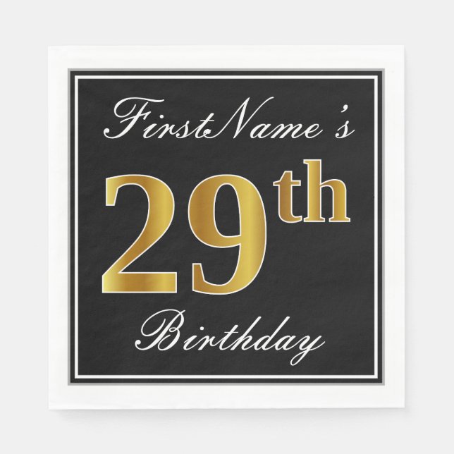 Servilleta De Papel Elegante, Faux Gold 29th Birthday + Nombre persona (Anverso)