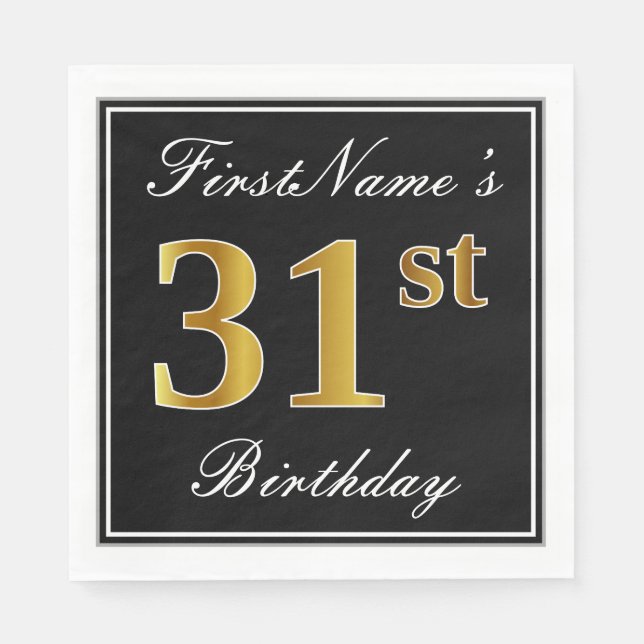Servilleta De Papel Elegante, Faux Gold 31st Birthday + Nombre persona (Anverso)