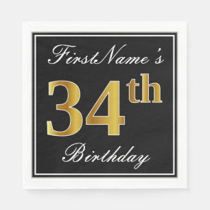 Servilleta De Papel Elegante, Faux Gold 34th Birthday + Nombre persona