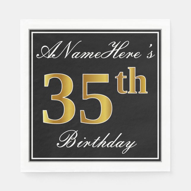 Servilleta De Papel Elegante, Faux Gold 35th Birthday + Nombre persona (Anverso)