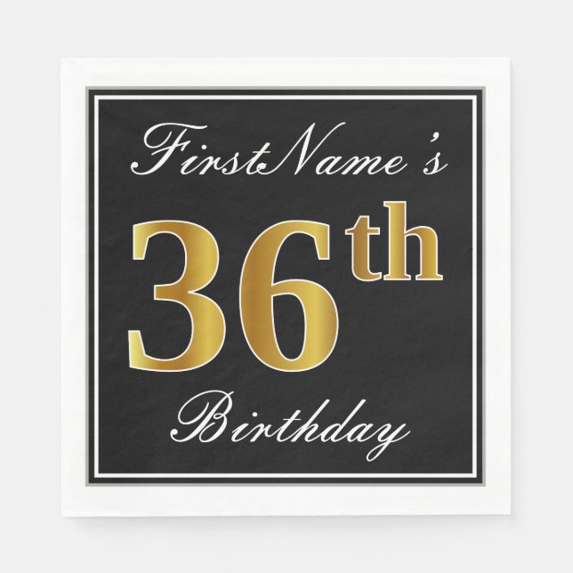 Servilleta De Papel Elegante, Faux Gold 36th Birthday + Nombre persona (Anverso)