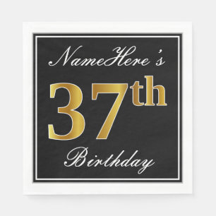 Servilleta De Papel Elegante, Faux Gold 37th Birthday + Nombre persona