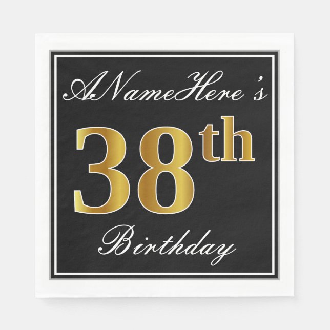 Servilleta De Papel Elegante, Faux Gold 38th Birthday + Nombre persona (Anverso)