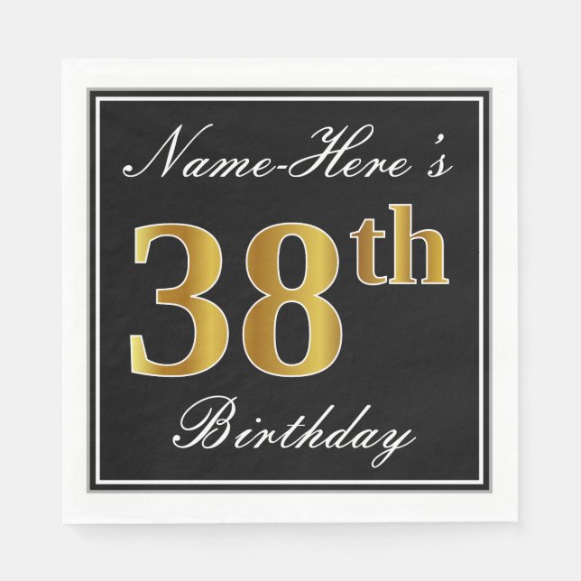 Servilleta De Papel Elegante, Faux Gold 38th Birthday + Nombre persona (Anverso)