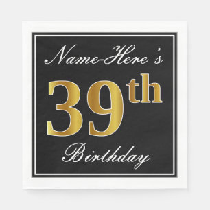 Servilleta De Papel Elegante, Faux Gold 39th Birthday + Nombre persona