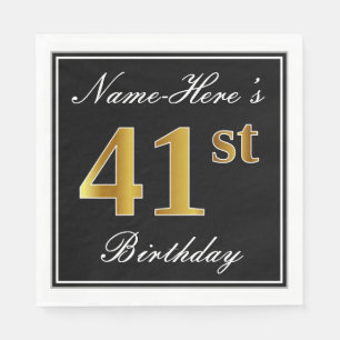 Servilleta De Papel Elegante, Faux Gold 41st Birthday + Nombre persona