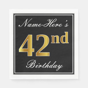 Servilleta De Papel Elegante, Faux Gold 42nd Birthday + Nombre persona