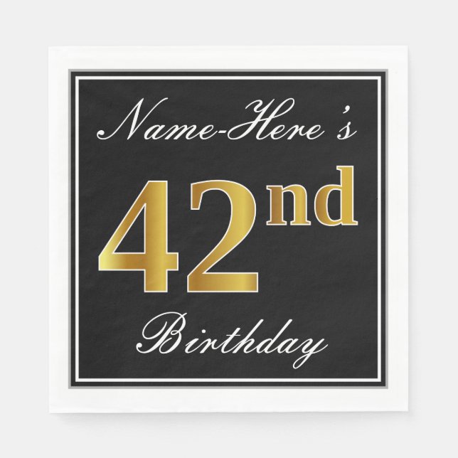 Servilleta De Papel Elegante, Faux Gold 42nd Birthday + Nombre persona (Anverso)