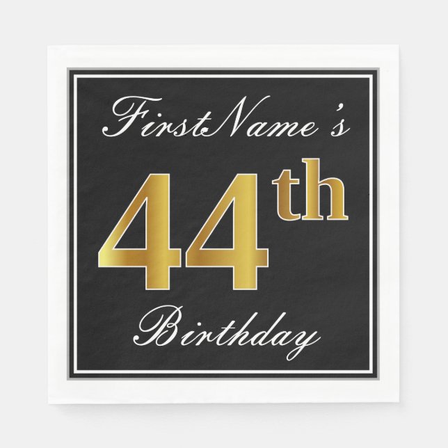 Servilleta De Papel Elegante, Faux Gold 44th Birthday + Nombre persona (Anverso)