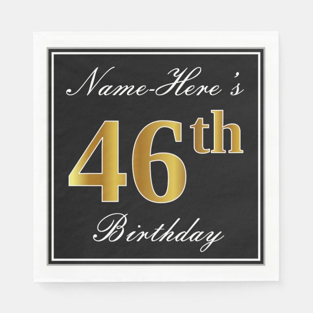 Servilleta De Papel Elegante, Faux Gold 46th Birthday + Nombre persona (Anverso)