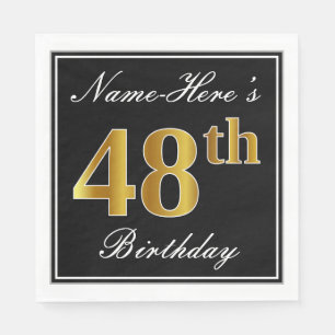 Servilleta De Papel Elegante, Faux Gold 48th Birthday + Nombre persona