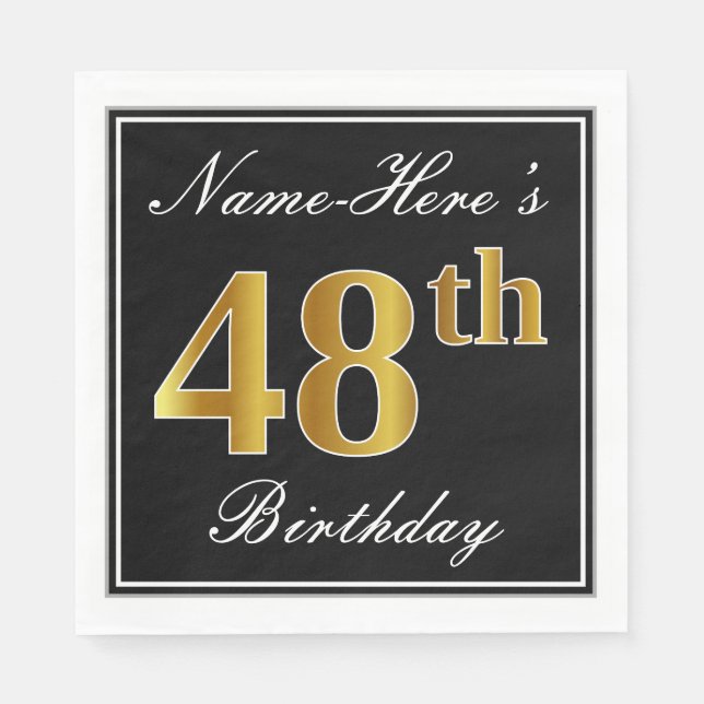 Servilleta De Papel Elegante, Faux Gold 48th Birthday + Nombre persona (Anverso)