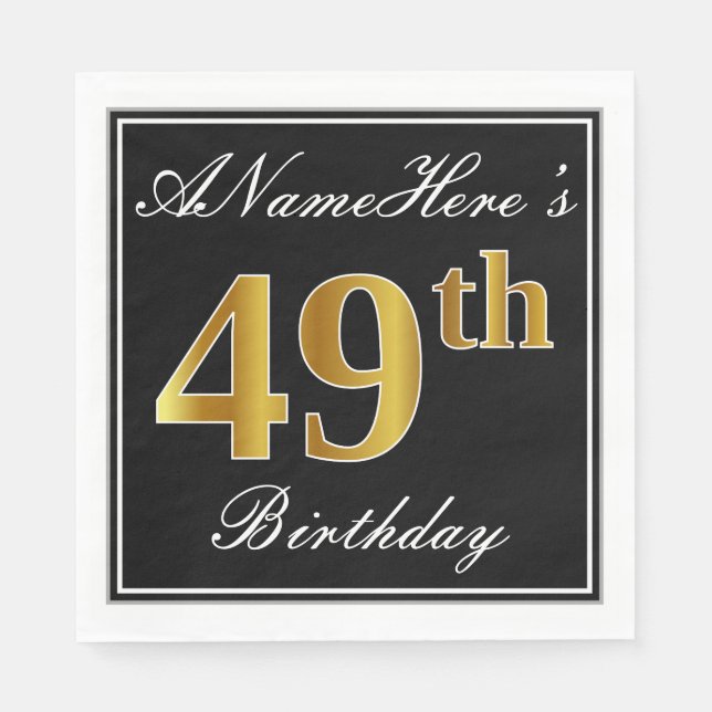 Servilleta De Papel Elegante, Faux Gold 49th Birthday + Nombre persona (Anverso)