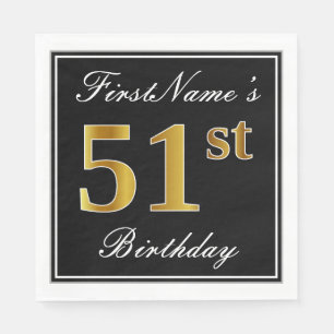 Servilleta De Papel Elegante, Faux Gold 51st Birthday + Nombre persona