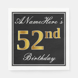 Servilleta De Papel Elegante, Faux Gold 52nd Birthday + Nombre persona