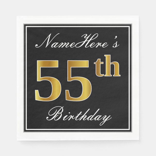 Servilleta De Papel Elegante, Faux Gold 55th Birthday + Nombre persona (Anverso)