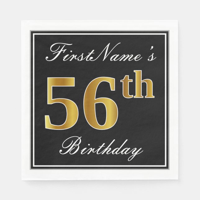 Servilleta De Papel Elegante, Faux Gold 56th Birthday + Nombre persona (Anverso)