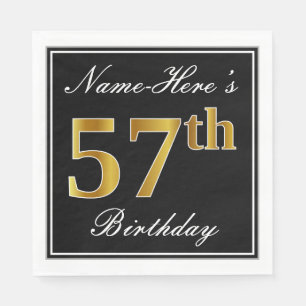 Servilleta De Papel Elegante, Faux Gold 57th Birthday + Nombre persona