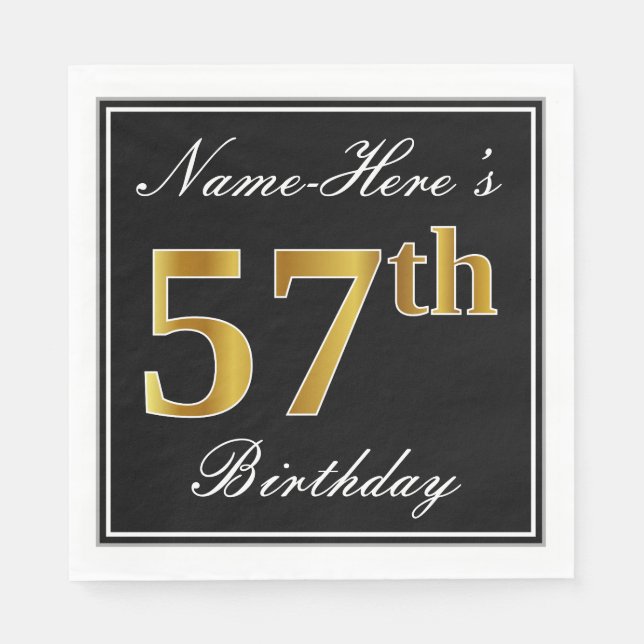 Servilleta De Papel Elegante, Faux Gold 57th Birthday + Nombre persona (Anverso)
