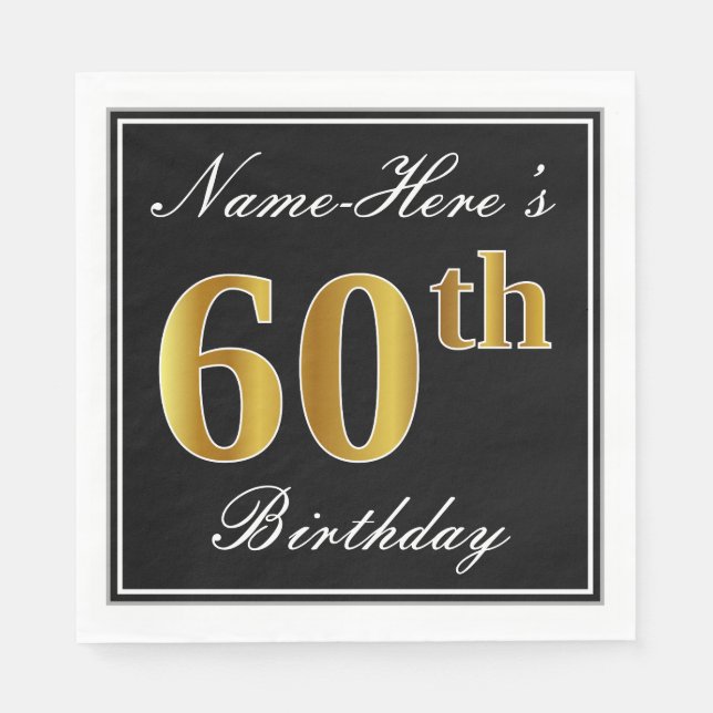 Servilleta De Papel Elegante, Faux Gold 60th Birthday + Nombre persona (Anverso)
