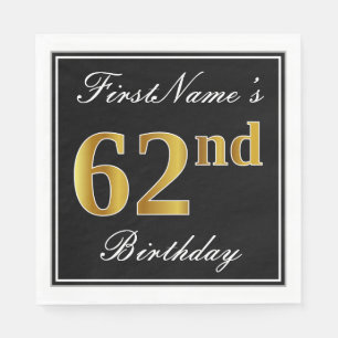 Servilleta De Papel Elegante, Faux Gold 62nd Birthday + Nombre persona
