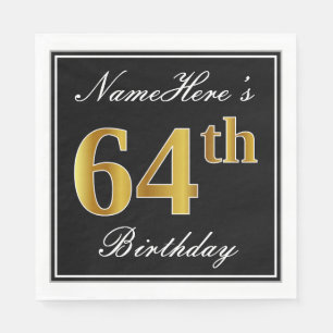 Servilleta De Papel Elegante, Faux Gold 64th Birthday + Nombre persona