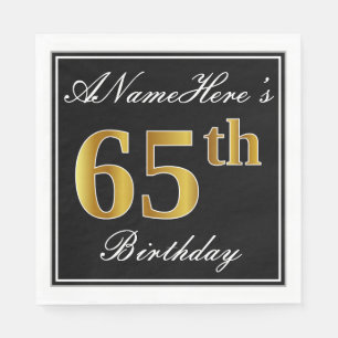 Servilleta De Papel Elegante, Faux Gold 65th Birthday + Nombre persona
