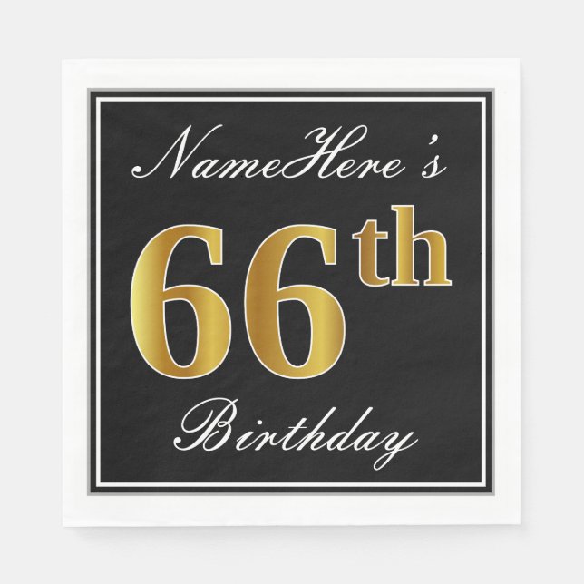 Servilleta De Papel Elegante, Faux Gold 66th Birthday + Nombre persona (Anverso)