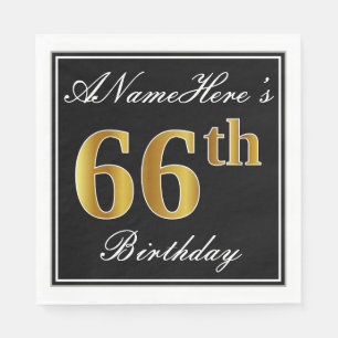 Servilleta De Papel Elegante, Faux Gold 66th Birthday + Nombre persona