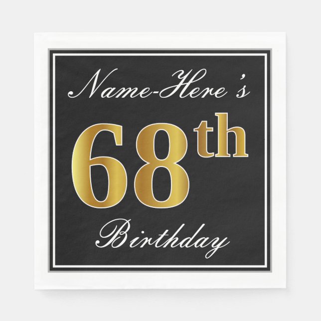 Servilleta De Papel Elegante, Faux Gold 68th Birthday + Nombre persona (Anverso)
