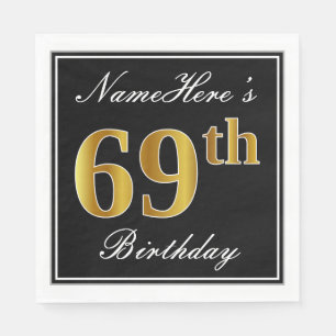 Servilleta De Papel Elegante, Faux Gold 69th Birthday + Nombre persona