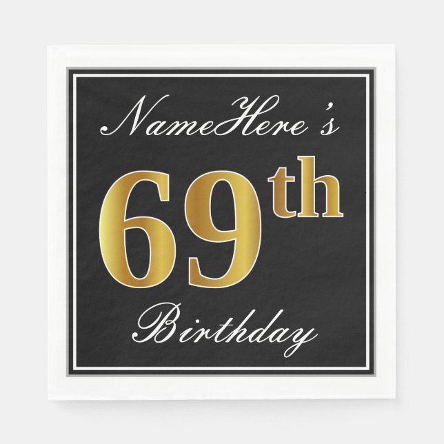 Servilleta De Papel Elegante, Faux Gold 69th Birthday + Nombre persona (Anverso)