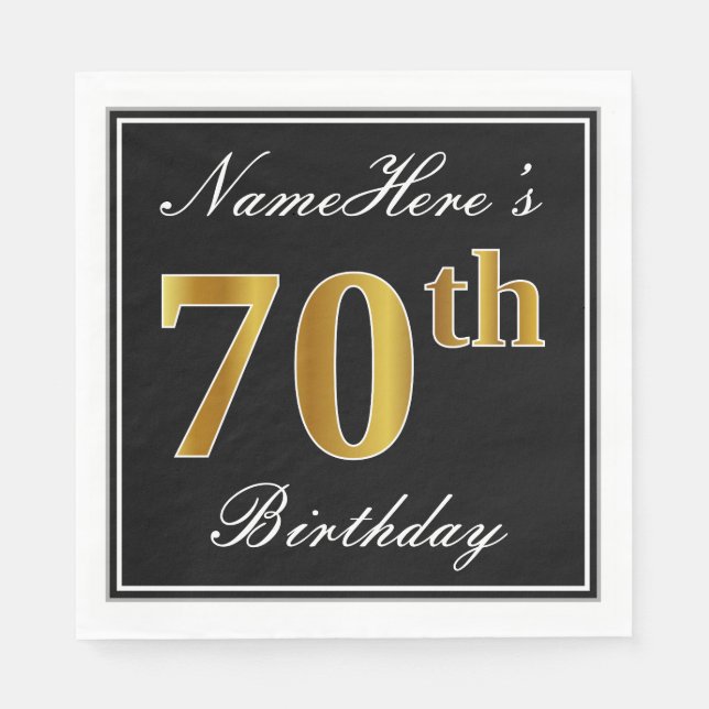 Servilleta De Papel Elegante, Faux Gold 70th Birthday + Nombre persona (Anverso)